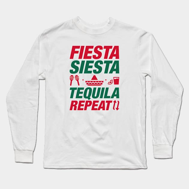 Fiesta Siesta Tequila Repeat Long Sleeve T-Shirt by VectorPlanet